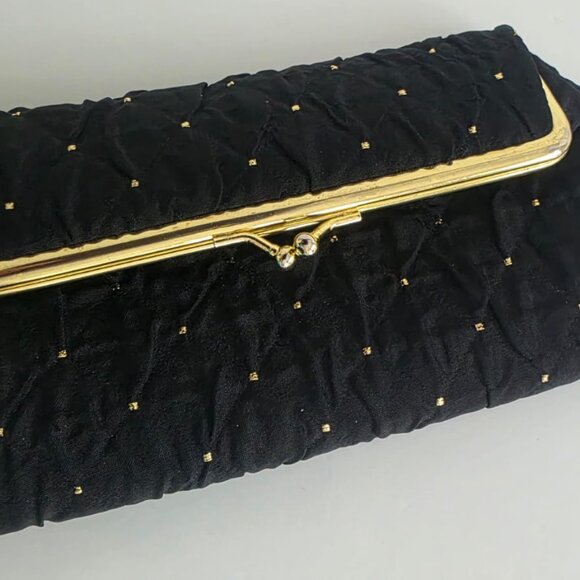 Oscar De La Renta Black with Gold beads Clutch Bag with Mirror LIKE NEW! - Picture 4 of 10